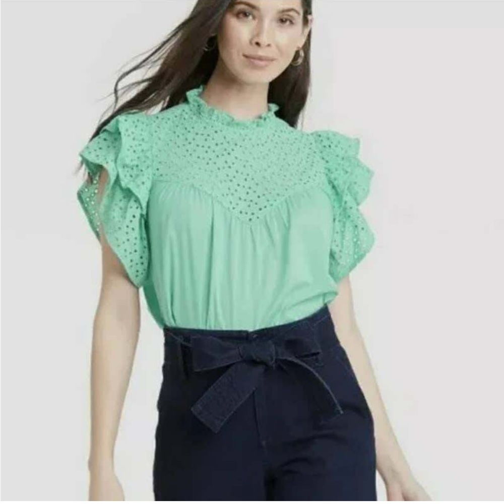 A new day eyelet flutter sleeve blouse
